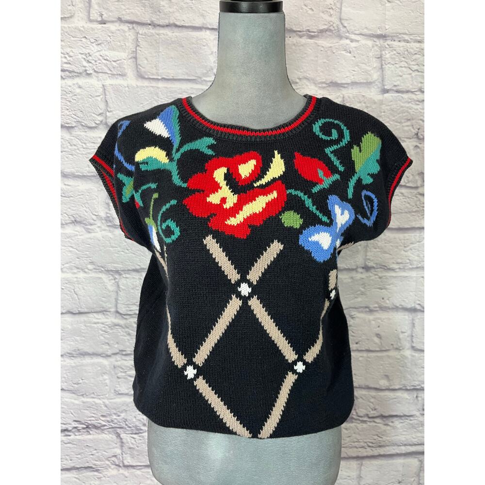 Vintage Euro Hand Knitted Floral Sweater Blouse by Beldoch Petites
